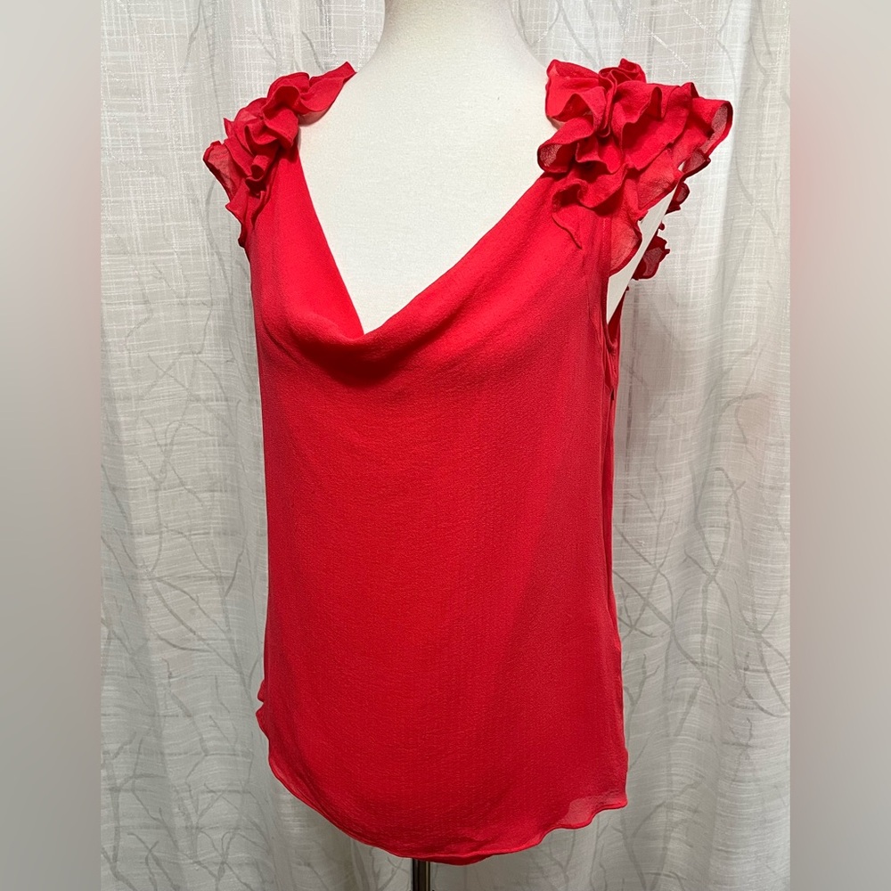 Leifsdottir Coral Silk Ruffle Sleeve Blouse - Picture 3 of 6